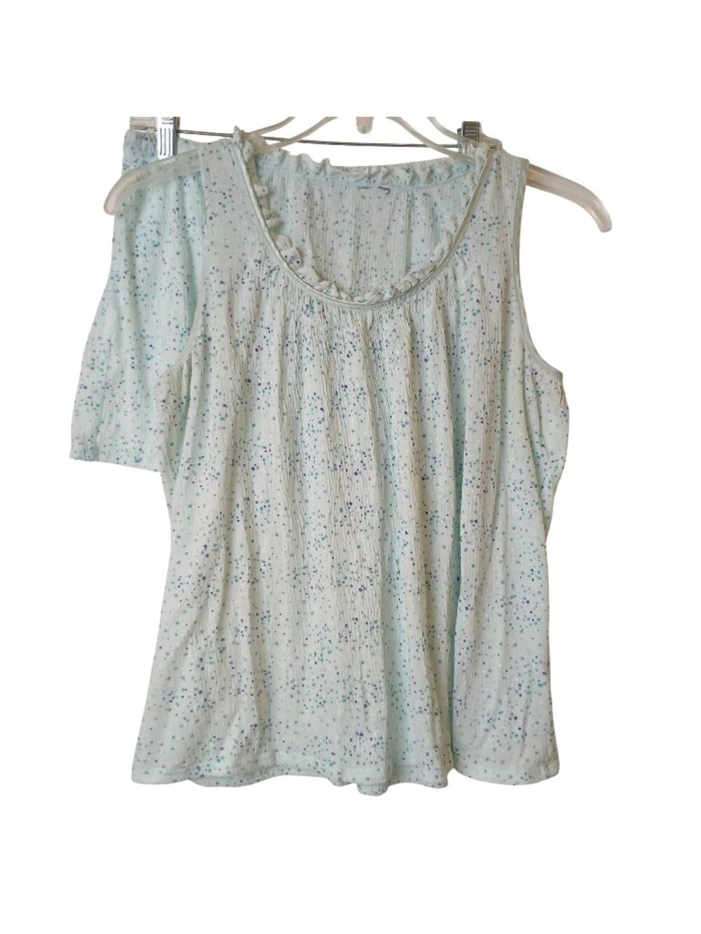 Green Speckled Pajama Set Womens M Drawstring Shorts Sleeveless Top #D-28